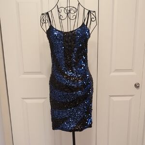 Elegant Black and Blue Sequin Dress
